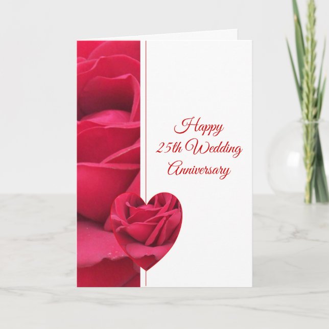 Rose Heart Personalised 25th Wedding Anniversary Card (Front)