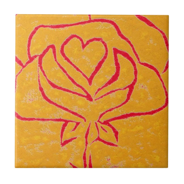 "Rose Heart Yellow 2" Kitchen Garden Ceramic Tile (Front)