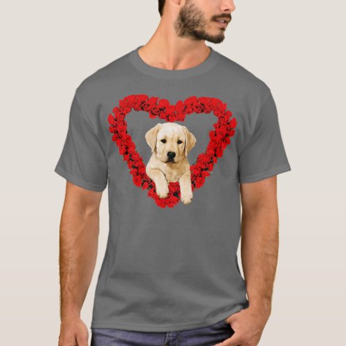 Rose Heart Yellow Lab Puppy Valentines Day Cute  T_Shirt