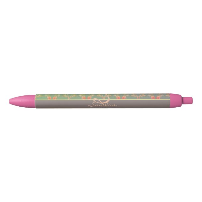 Rose Hearts and Plum Personal Stationery Black Ink Pen (Front)