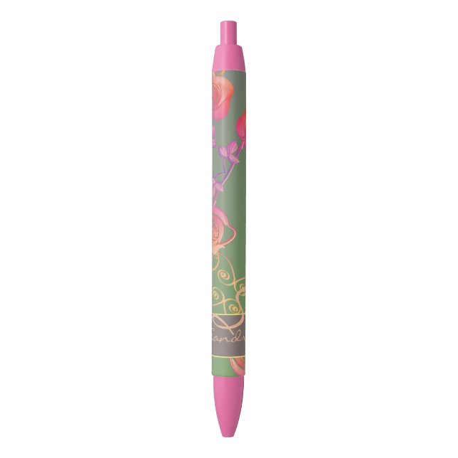Rose Hearts and Plum Personal Stationery Black Ink Pen (Front Vertical)