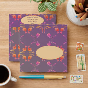 Rose Hearts and Plum Stationery Envelope
