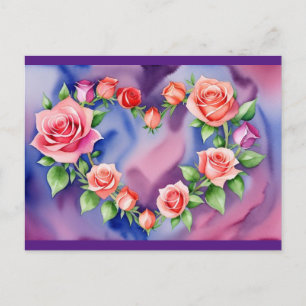 Rose Hearts Holiday Postcard