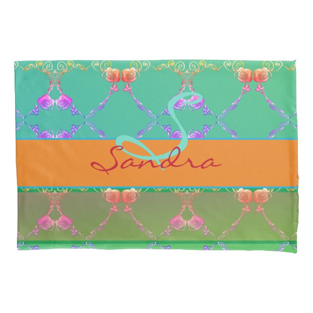 Rose Hearts Monogram Apricot Pillowcase (Front)