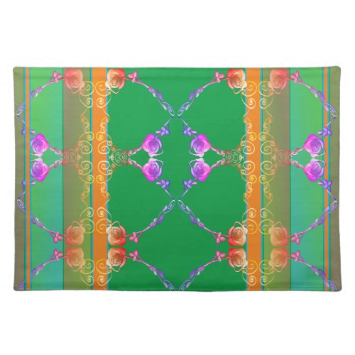 Rose Hearts on Apricot and Green Cloth Placemat