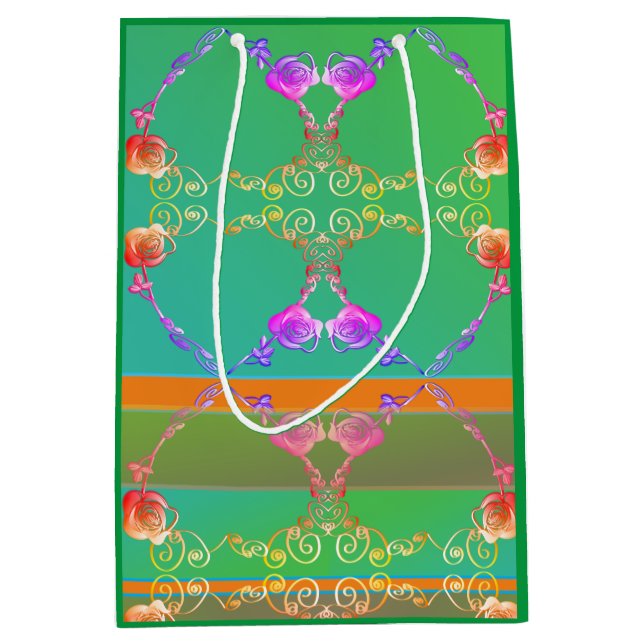 Rose Hearts on Apricot & Green Gift Bag (Front)