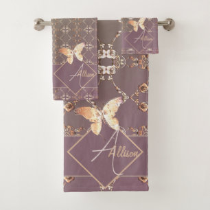 Rose Hearts on Plum Moss Towel