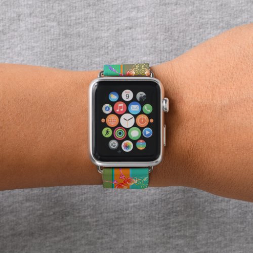 Rose Hearts on Teal Stripes Apple Watch Band