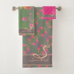 Rose Hearts & Plum Moss Monogram Towel
