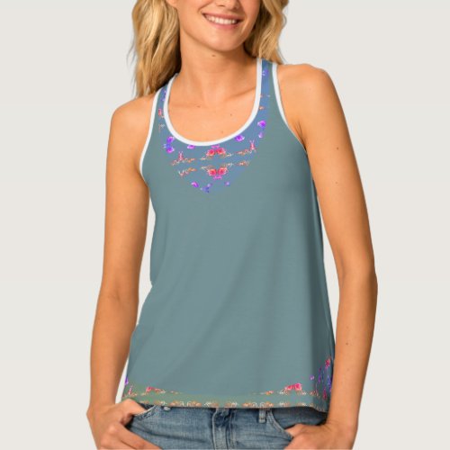 Rose Hearts  Powder Blue Grey Womens Tank Top