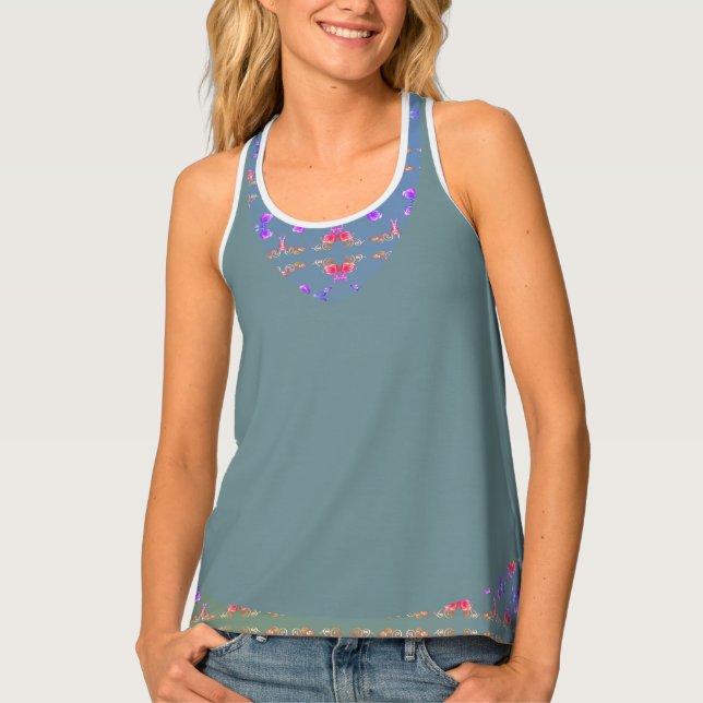 Rose Hearts & Powder Blue Grey Women's Tank Top (Front)