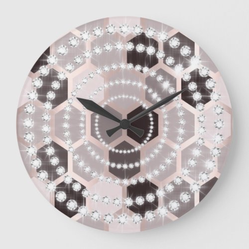 Rose Hexagone Gray Silver Diamond Infinity Circles Large Clock