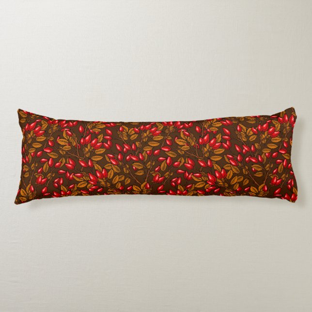 Rose hips, brown and red body pillow (Front)