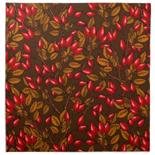Rose hips, brown and red cloth napkin