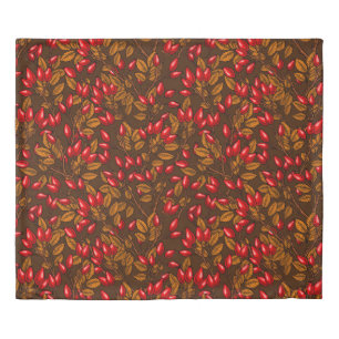 Rose hips, brown and red duvet cover