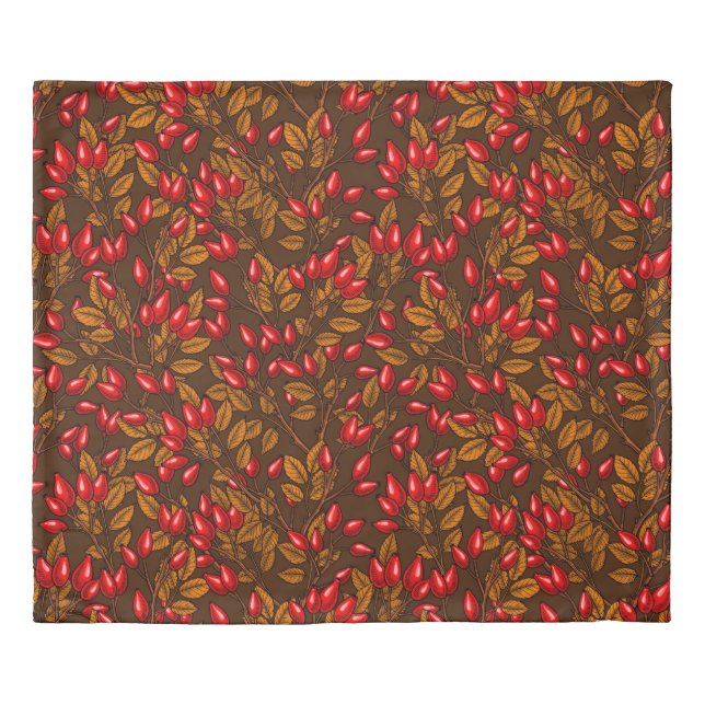 Rose hips, brown and red duvet cover (Front)