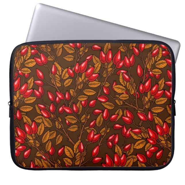 Rose hips, brown and red laptop sleeve (Front)