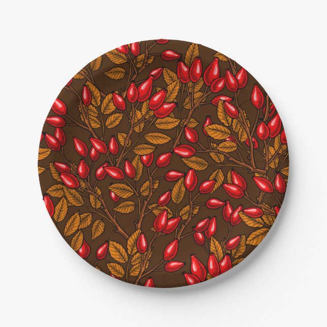 Rose hips, brown and red paper plates (Front)