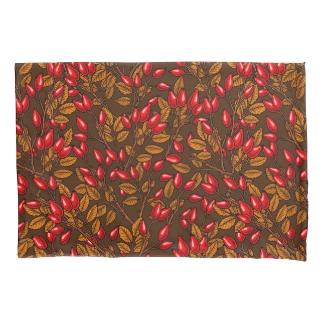 Rose hips, brown and red pillow case (Front-Left)