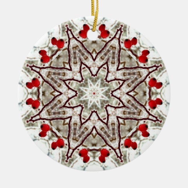 Rose hips on ice ceramic ornament (Front)