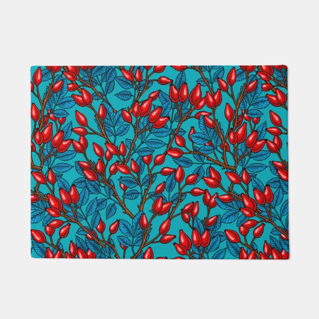 Rose hips, red and blue doormat (Front)