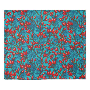 Rose hips, red and blue duvet cover