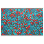 Rose hips, red and blue fabric