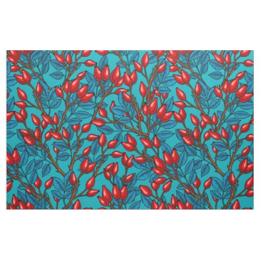 Rose hips, red and blue fabric