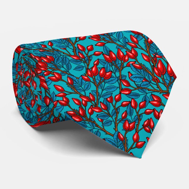 Rose hips, red and blue neck tie (Rolled)