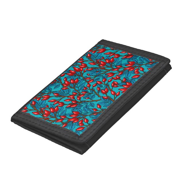 Rose hips, red and blue trifold wallet (Bottom)