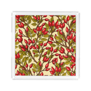 Rose hips, red, green, yellow acrylic tray
