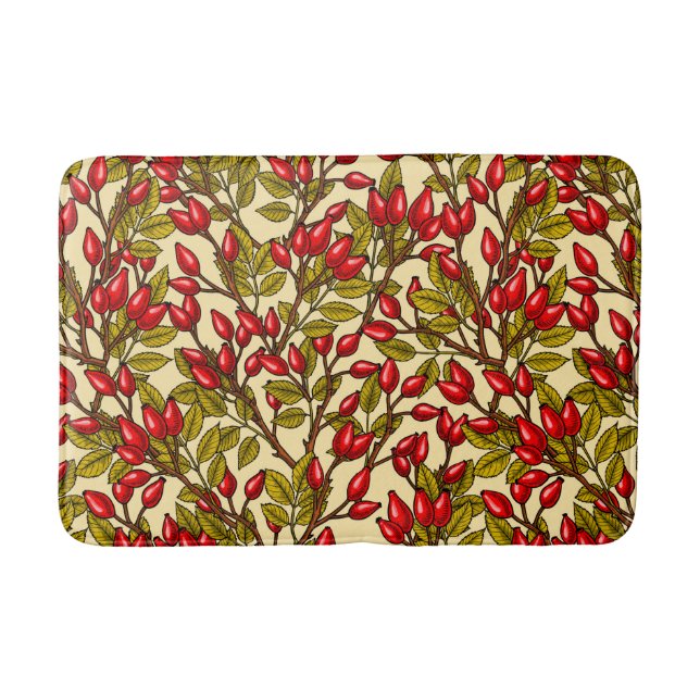 Rose hips, red, green, yellow bath mat (Front)