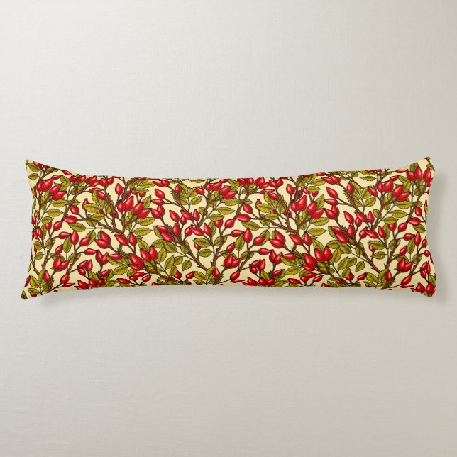 Rose hips, red, green, yellow body pillow (Front)