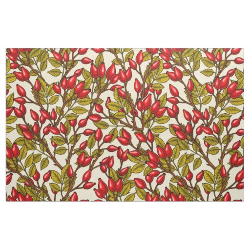 Rose hips, red, green, yellow fabric