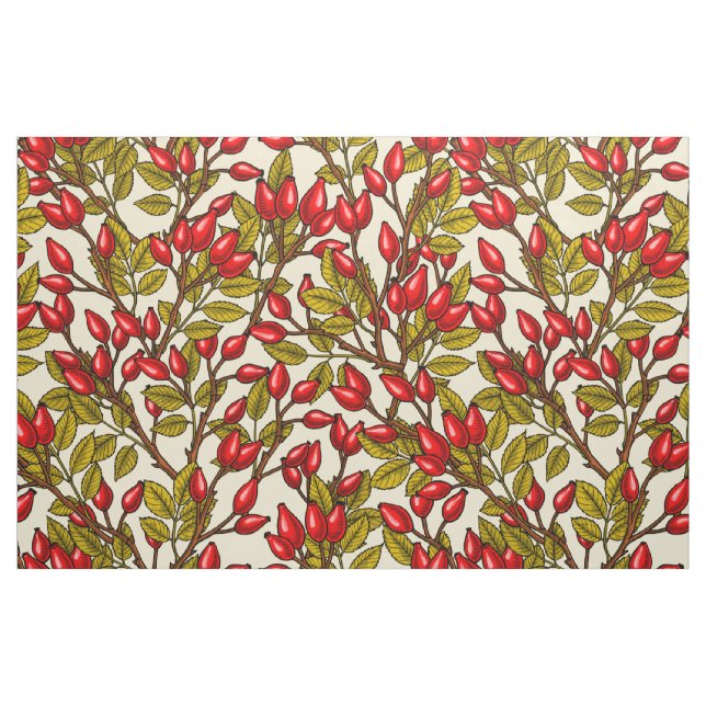 Rose hips, red, green, yellow fabric (Fat Quarter)