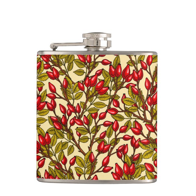 Rose hips, red, green, yellow flask (Front)