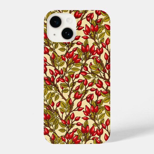 Rose hips, red, green, yellow iPhone case (Back)