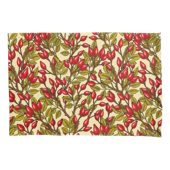 Rose hips, red, green, yellow pillow case (Front-Left)