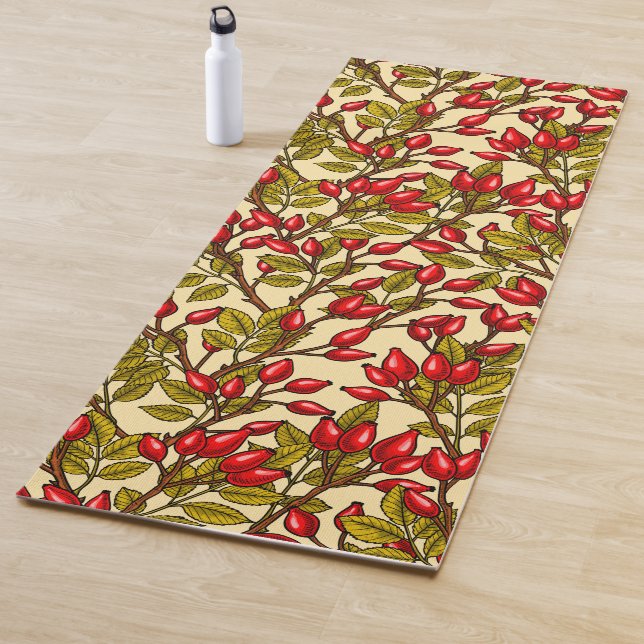 Rose hips, red, green, yellow yoga mat (In Situ)