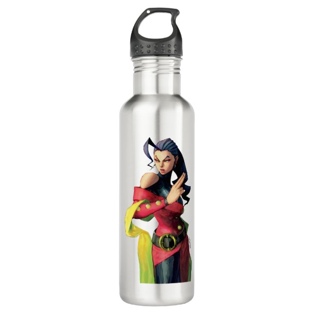 Rose Holding Up Two Fingers Stainless Steel Water Bottle (Front)