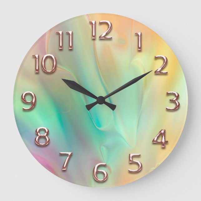 Rose Holograph Abstract  Numbers Green Large Clock (Front)