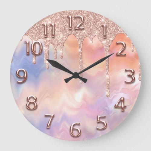 Rose Holograph  Number Glitter Drip Blush Glitter Large Clock