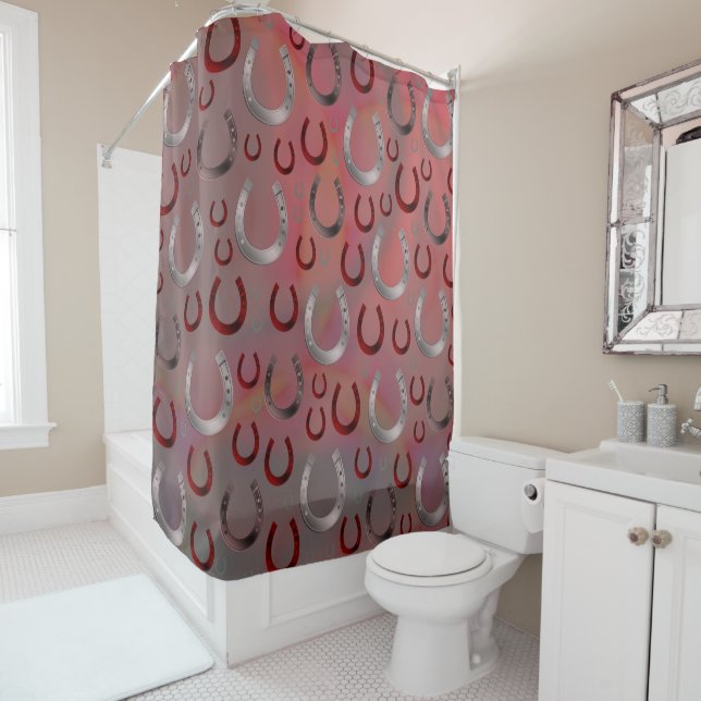 rose,horseshoe, silver, pattern gray, luck, shower curtain (In Situ)