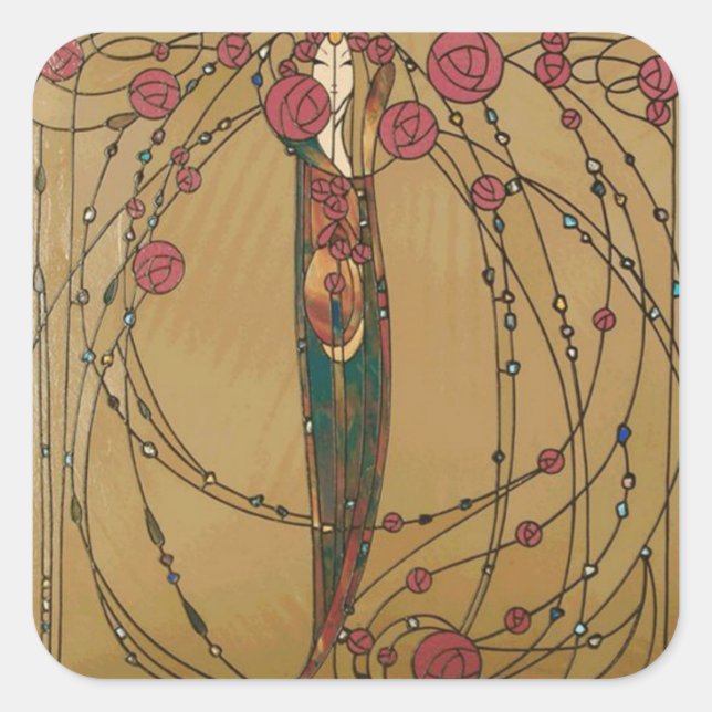 Rose House by Margaret MacDonald MacKintosh Square Sticker (Front)