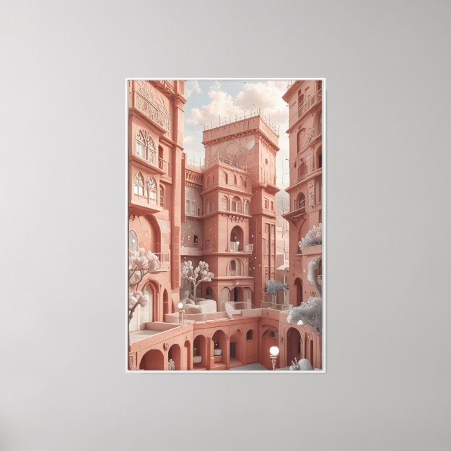 Rose-Hued Sana'a Dreamscape Ai painting  Canvas Print (Front)