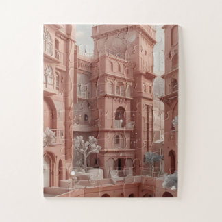 Rose-Hued Sana'a Dreamscape Ai painting Jigsaw Puzzle