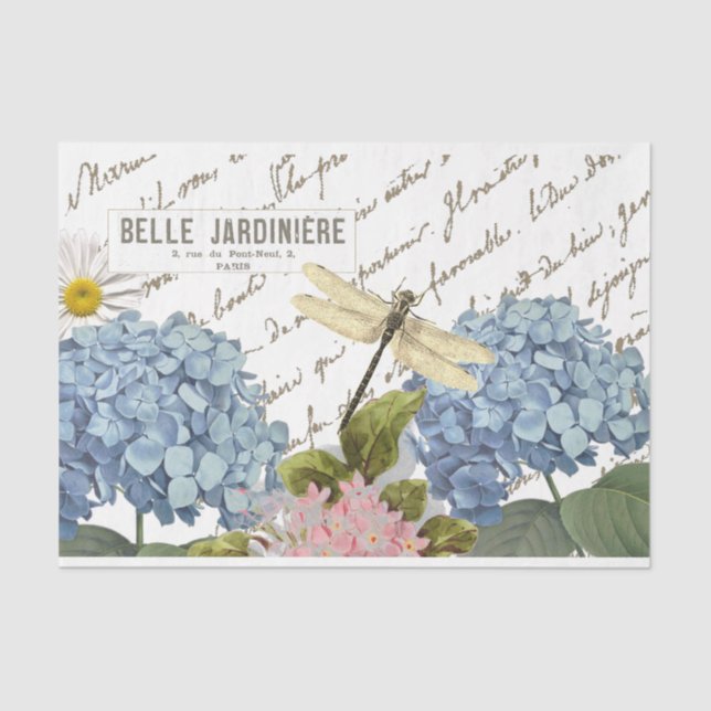 Rose Hummingbird Dragonfly French Script Honeybee Tissue Paper (Front)
