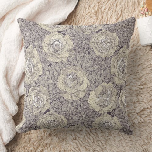 rose hydrangea floral cream mulberry plum throw pillow