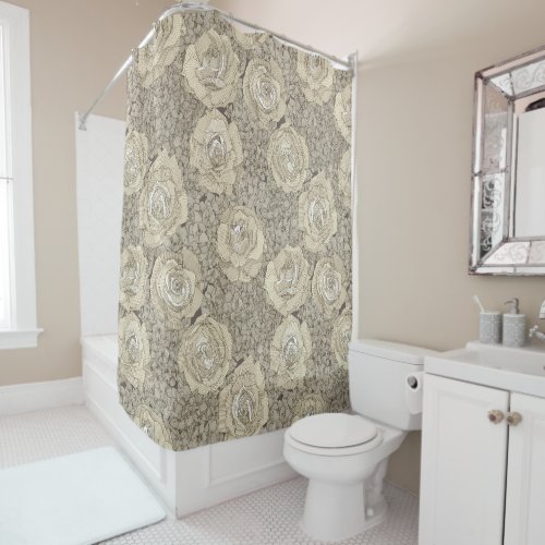 rose hydrangea floral cream tea leather shower curtain
