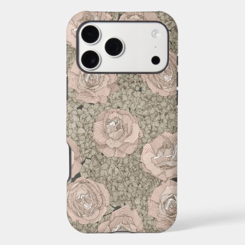 rose hydrangea floral pale peach tea dark iPhone 17 pro max case